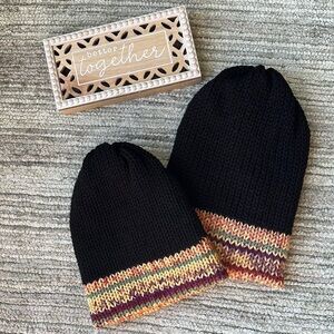 Mommy & Me Knit Beanie Set, Handmade Black & Earth Tones, Women & Toddler